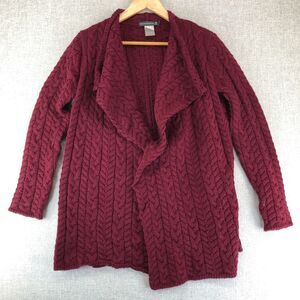 Irelands Eye Sweater Aran Cable Knit Made in Ireland 100% Virgin Wool Dark Red M